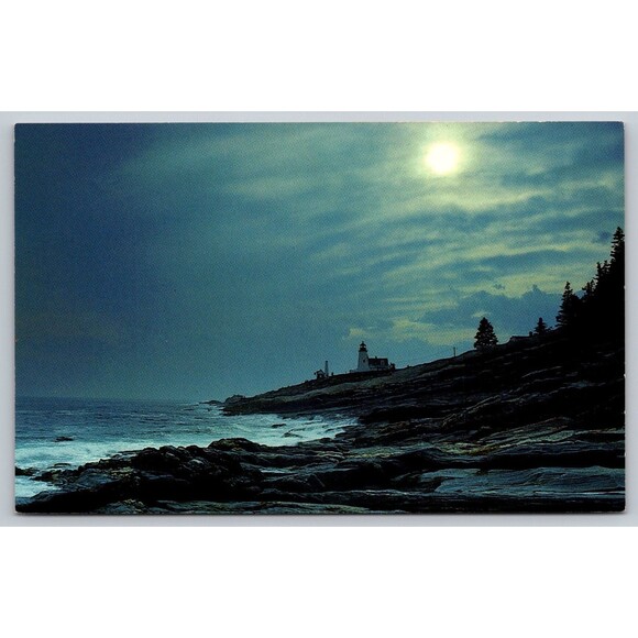Postcard Maine Pemaquid Light at Dusk Lighthouse Moonlight Ocean Unposted c1980s - Picture 1 of 2